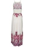 Printed Linen Maxi Dress Pink Boho Paisley Border