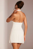 Embellished Asymmetric Neck A Line Mini Dress in White