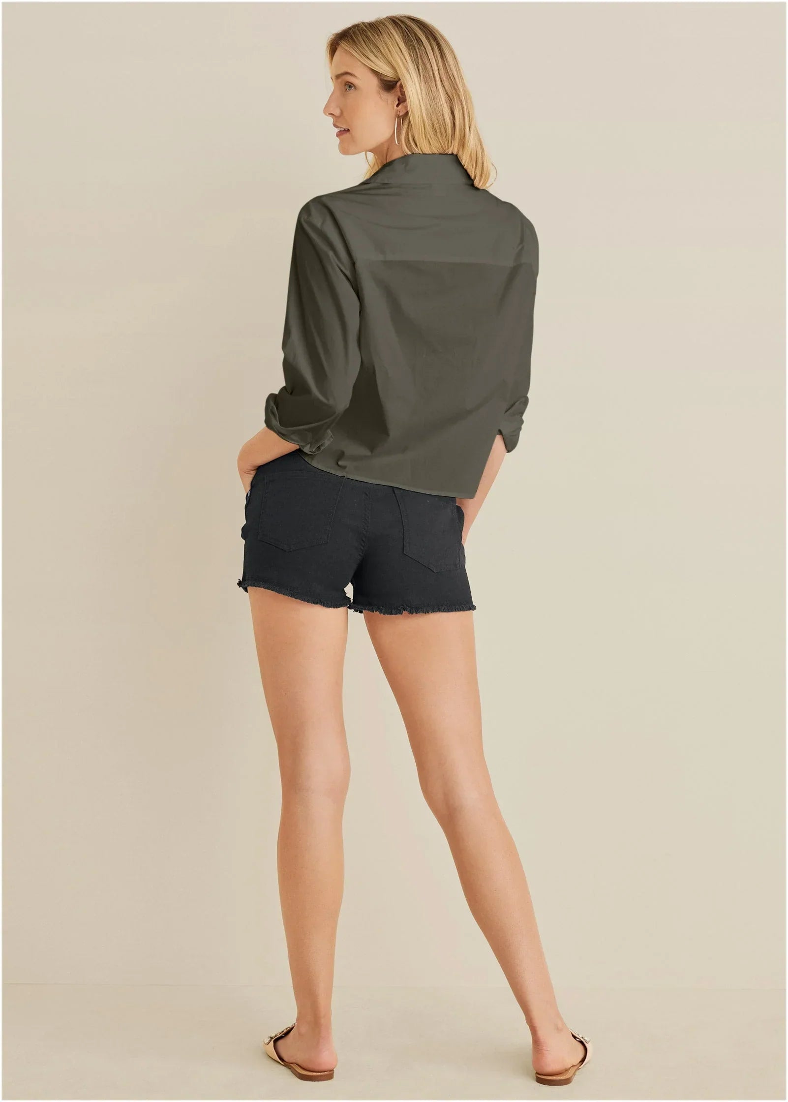 Cropped Button Down Olive
