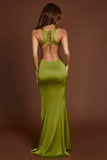 Scoop Neck Lace up Back Maxi Dress in Olive Green