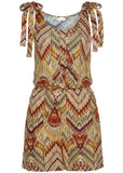 Tie Shoulder Romper Brown Multi