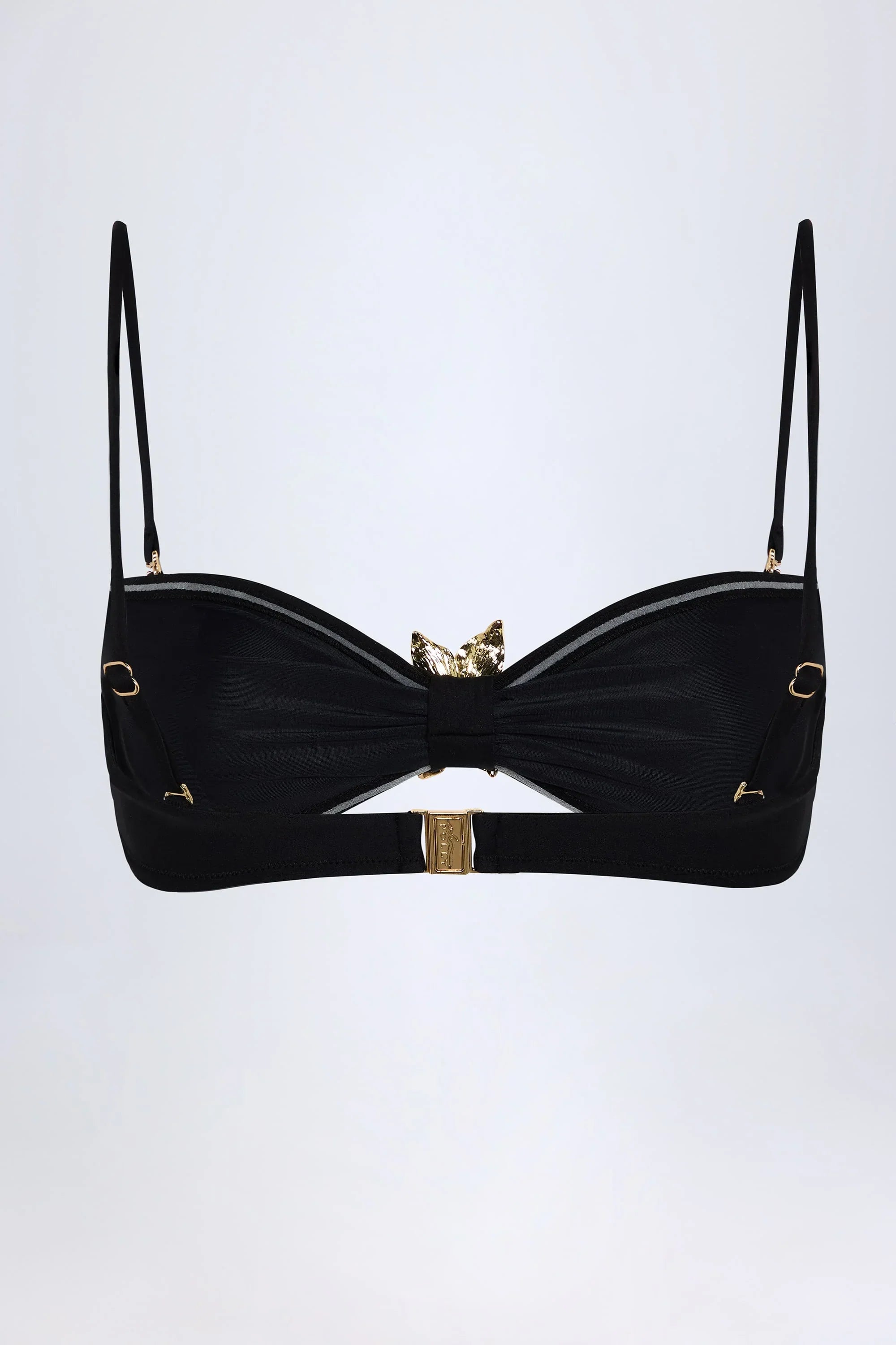 Hardware Detail Halterneck Bikini Top in Black