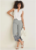 Pinstripe Eyelet Crop Pants Black Ecru