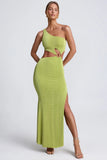 Hardware Detail One Shoulder Maxi Dress in Olive Green