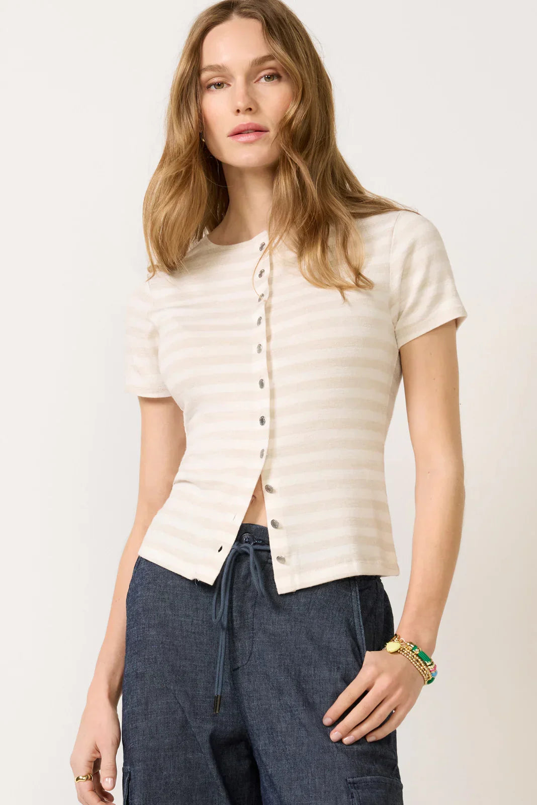The Knit Stripe Button Tee