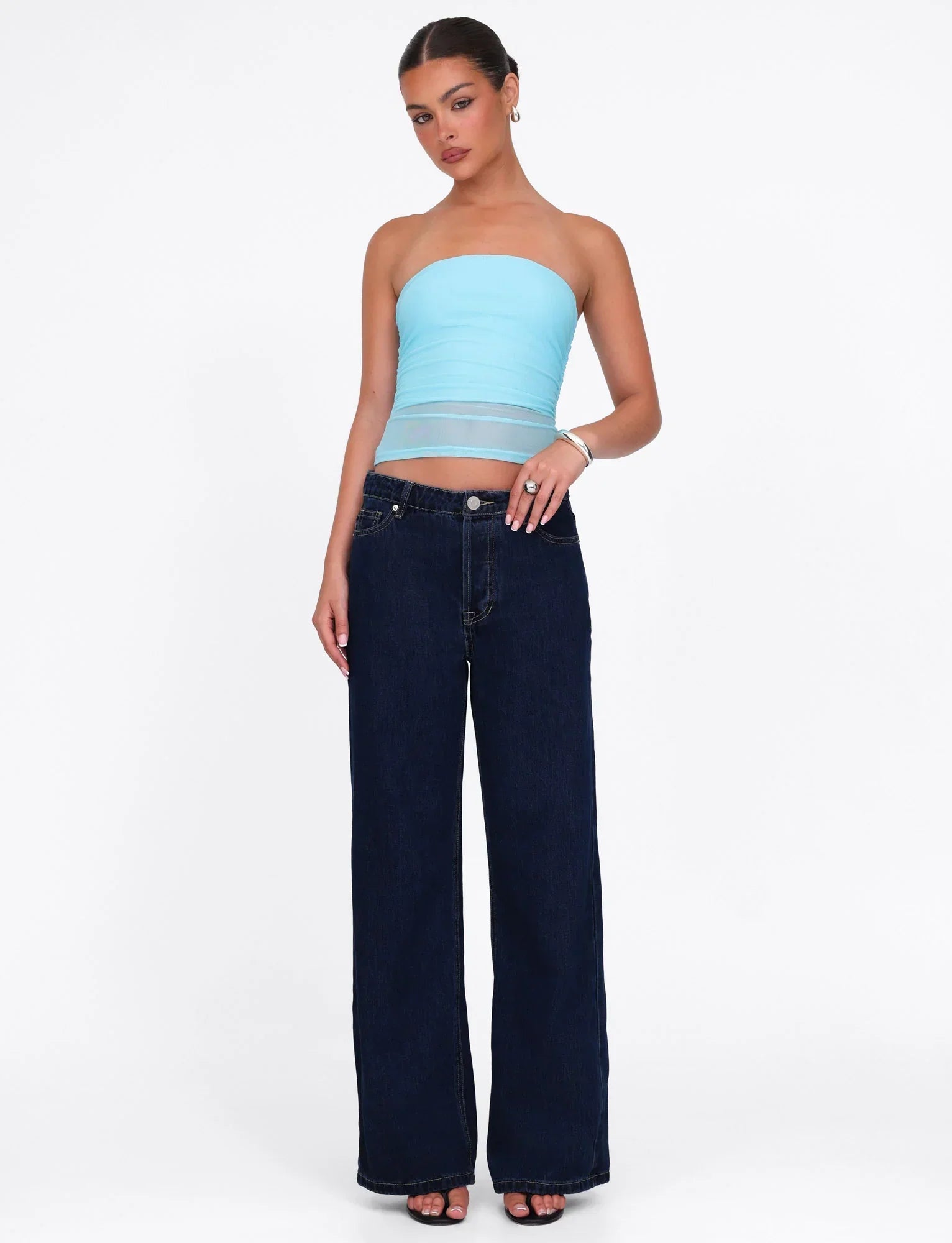 HARRIETT TUBE TOP BLUE ICE BLUE BRIGHT BLUE