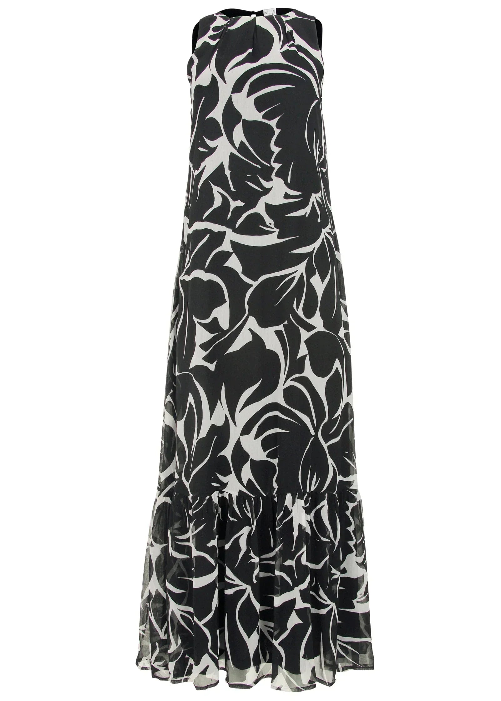 Ruffle Hem Maxi Dress Woodcut Botanical