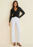 Ribbed Long Sleeve V Neck Black