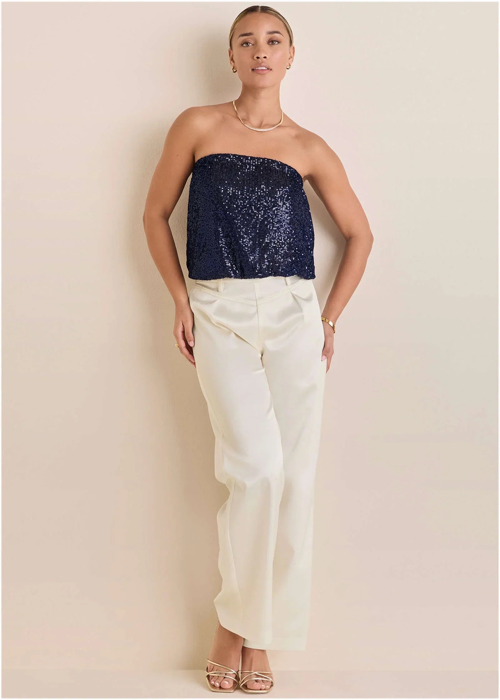 Shiny Satin Pant Off White