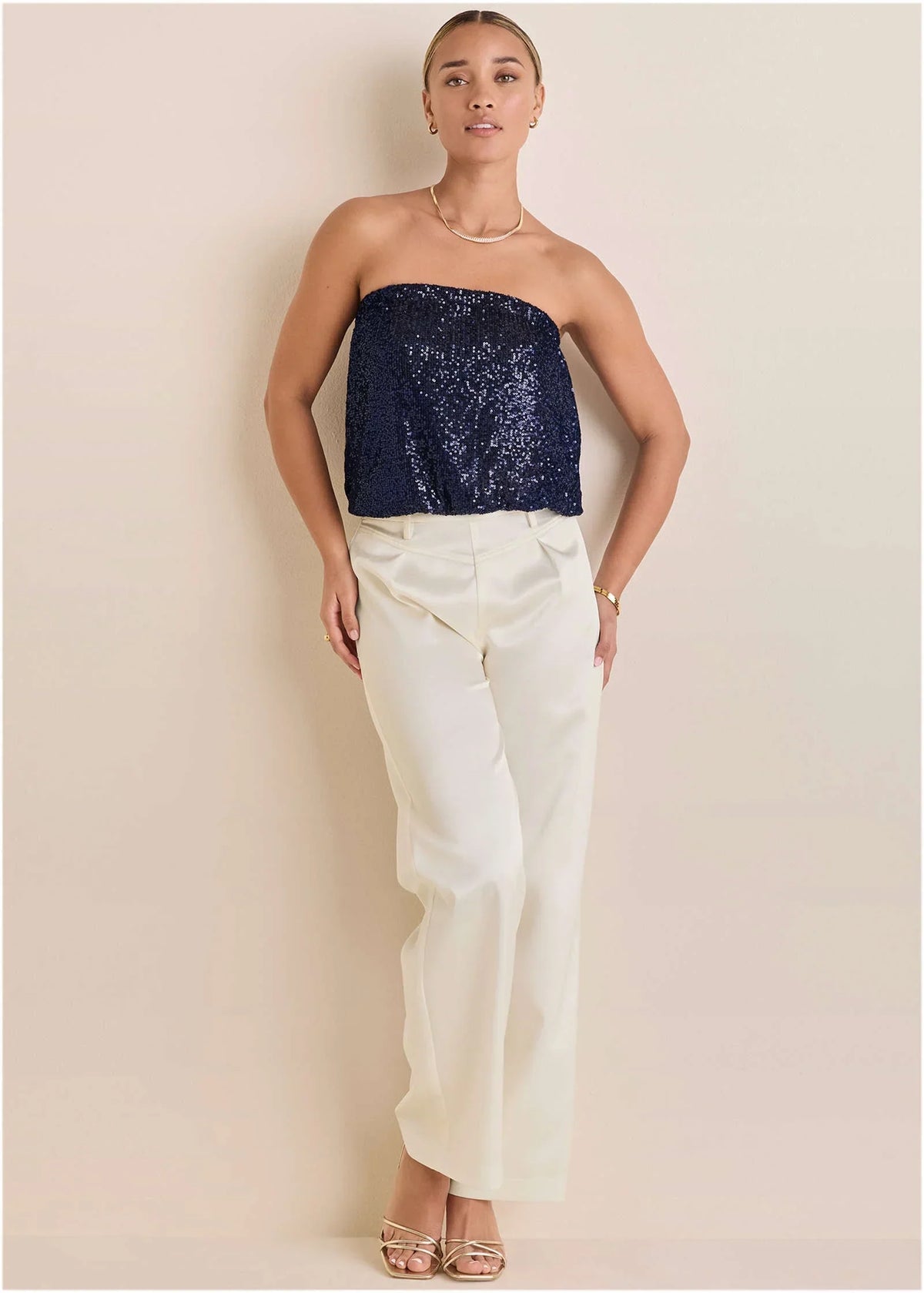Shiny Satin Pant Off White