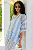Blue Stripe Crochet Cover Up Top