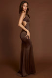 Scoop Neck Lace up Back Maxi Dress in Chocolate Brown