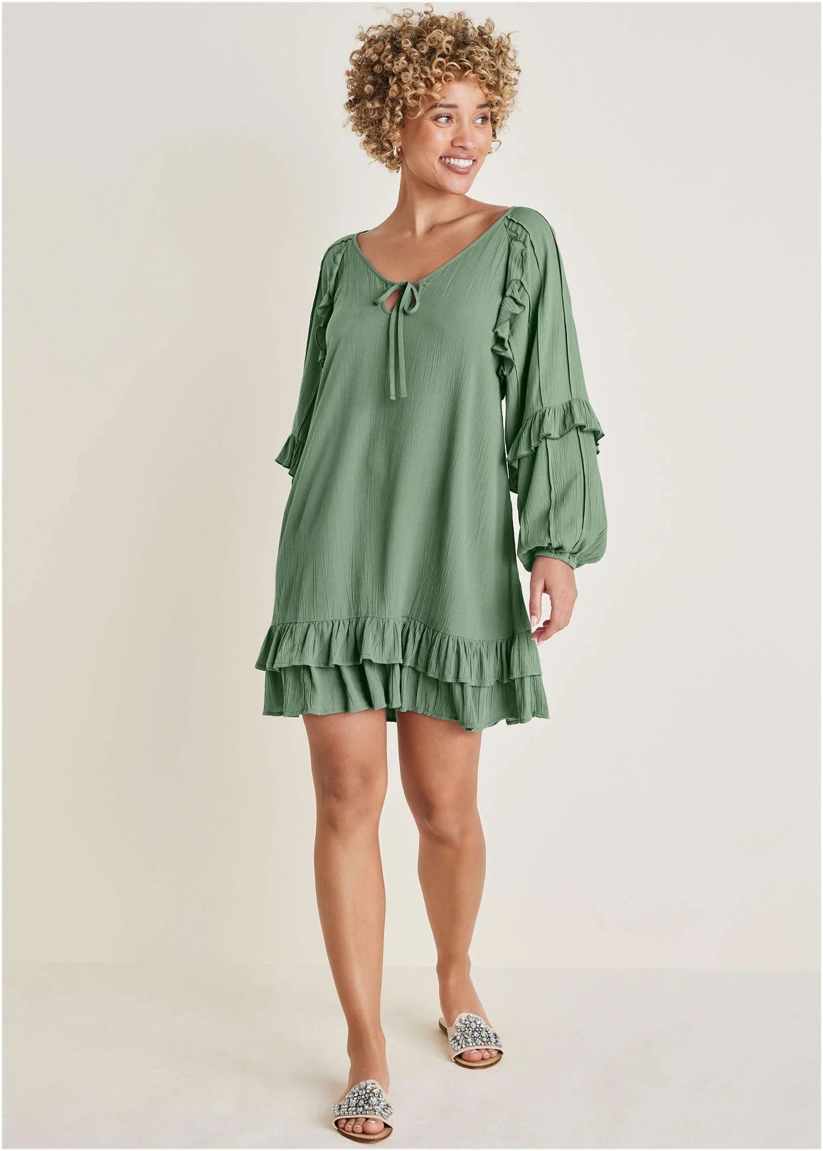 Ruffle Mini Dress Basil