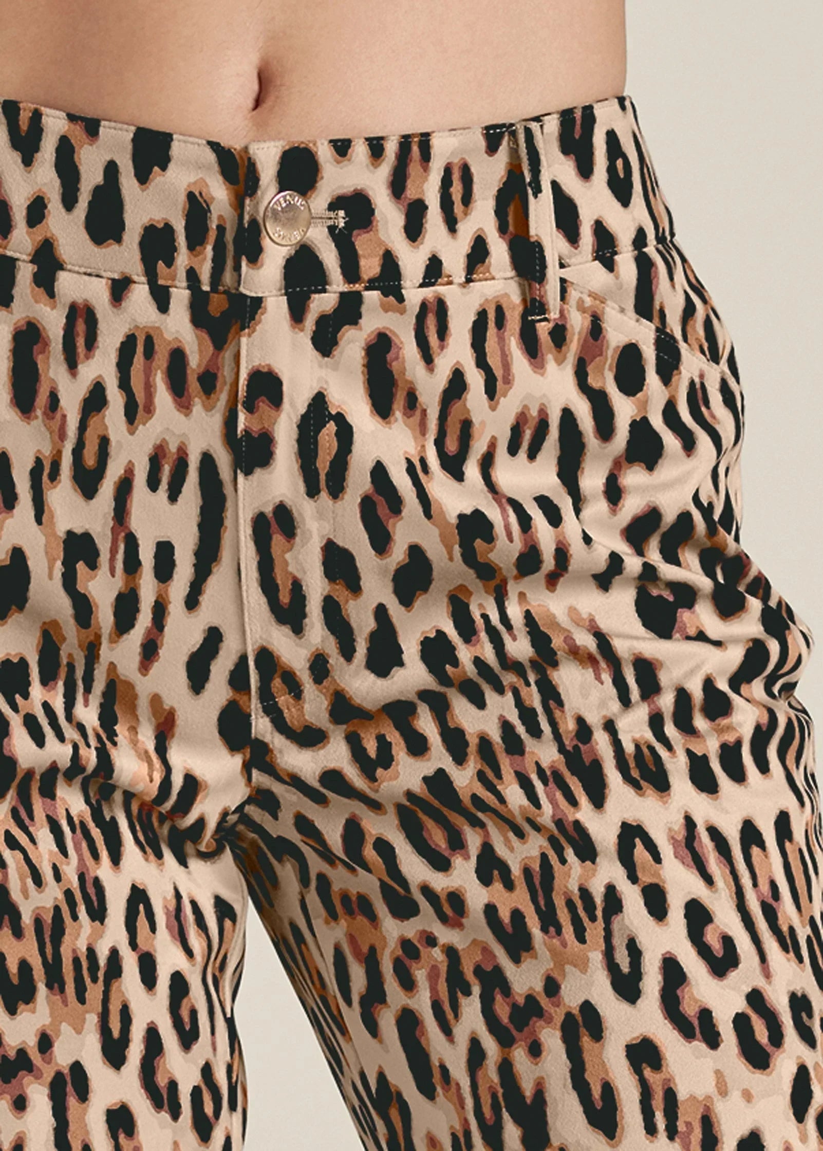 Faux Suede Leopard Print Cargo Pants Brown Multi