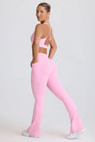 Soft Active V Waist Pocket Flared Leggings in Baby Pink