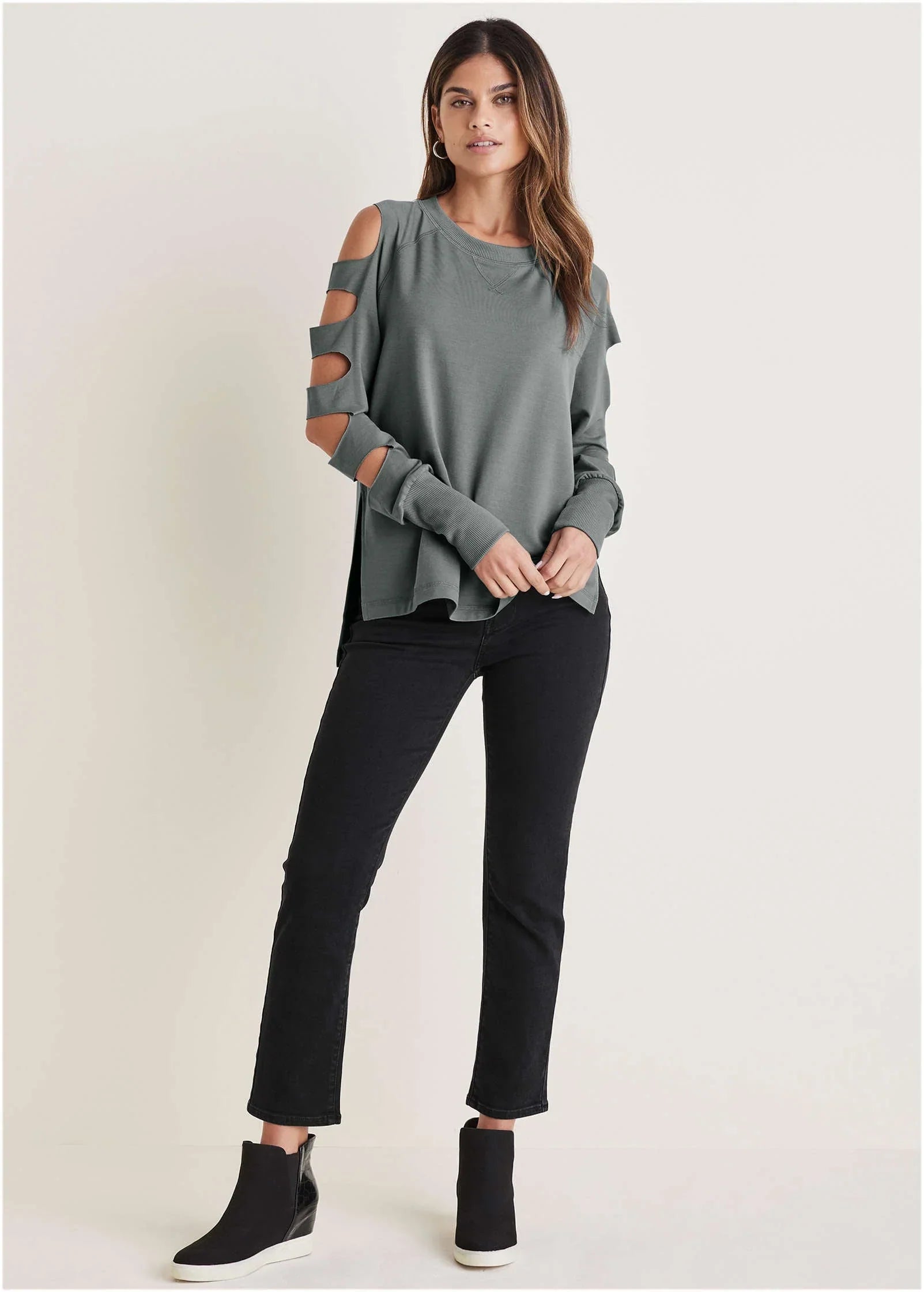 Cutout Sleeve Sweatshirt Seafog