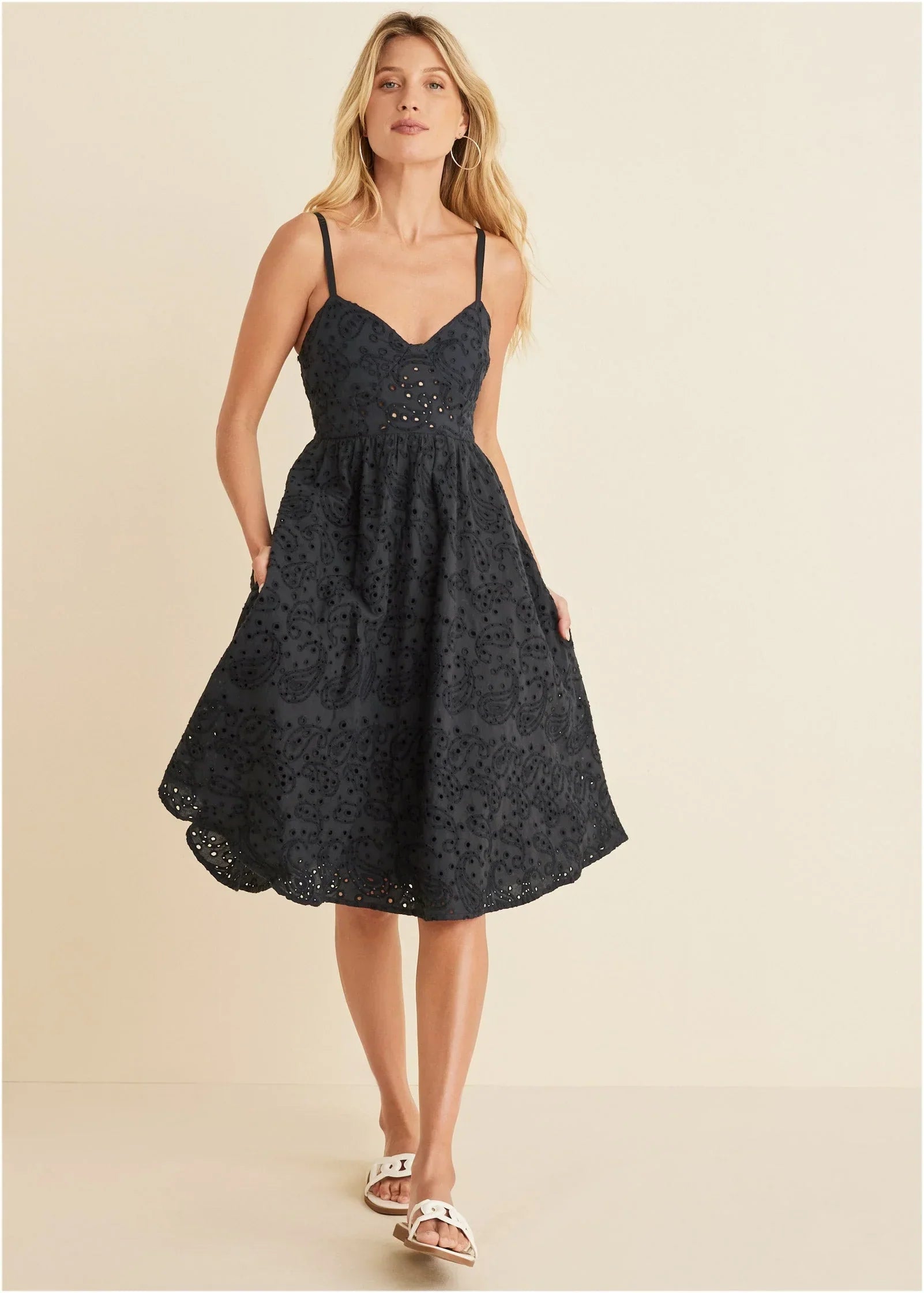 Paisley Eyelet Dress Jet Black