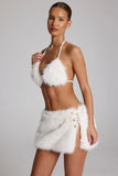 Buckle Detail Faux Fur Micro Mini Skirt in White