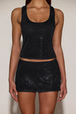 Embellished Mid Rise A Line Mini Skirt in Black