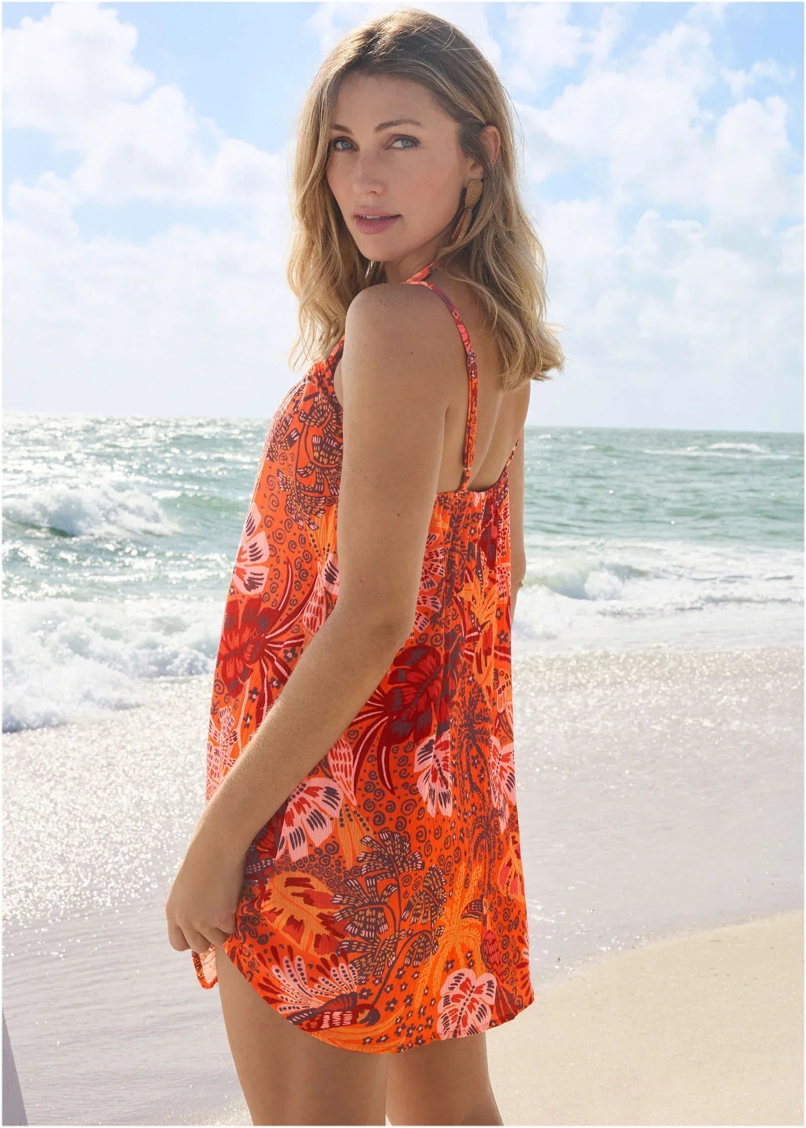 Crinkle Cover Up Dress Parrot Palm