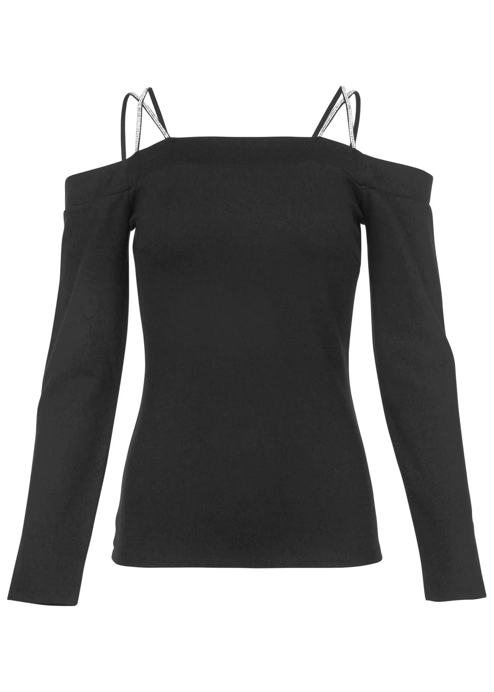 Rhinestone Strappy Top Jet Black