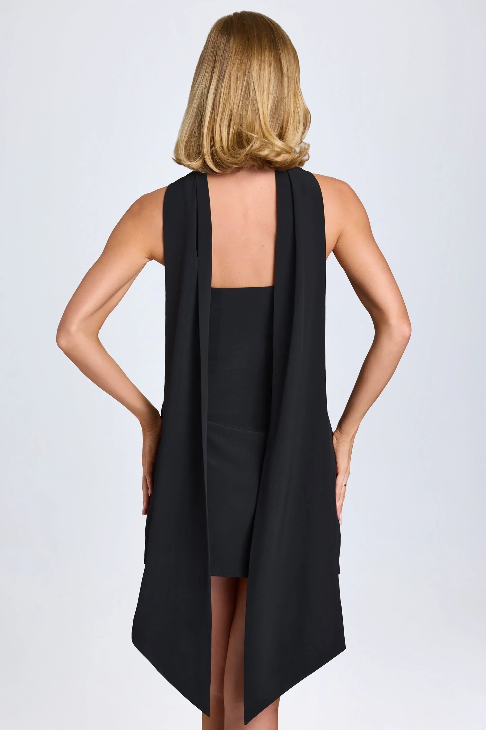 Scarf Detail A Line Mini Dress in Black