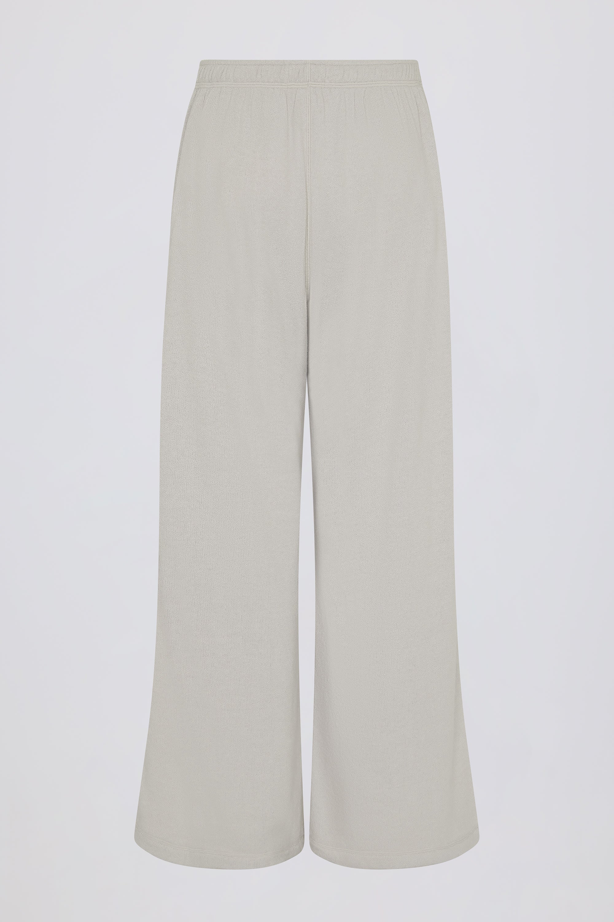 Textured Cotton Button Low Rise Wide Leg Joggers in Light Grey