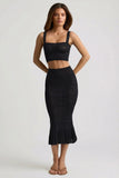 Ruffle Trim Pointelle Knit Midaxi Skirt in Black