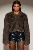 Cropped Faux Fur Jacket in Chocolate Brown