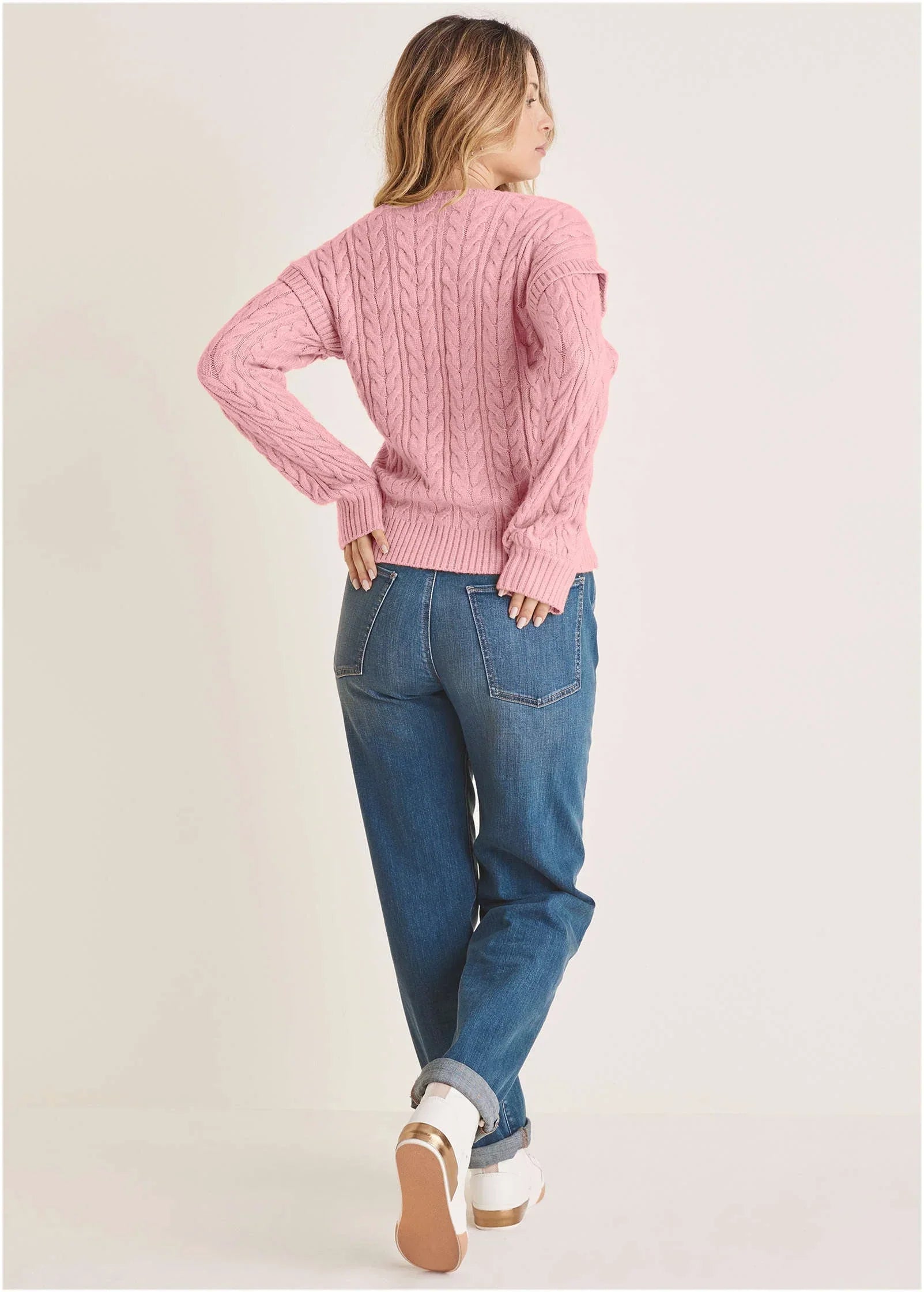 Cable Knit Cut Out Sweater Bleached Mauve