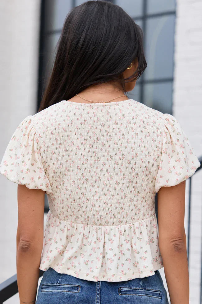Miriam Floral Smocked V Neck Top
