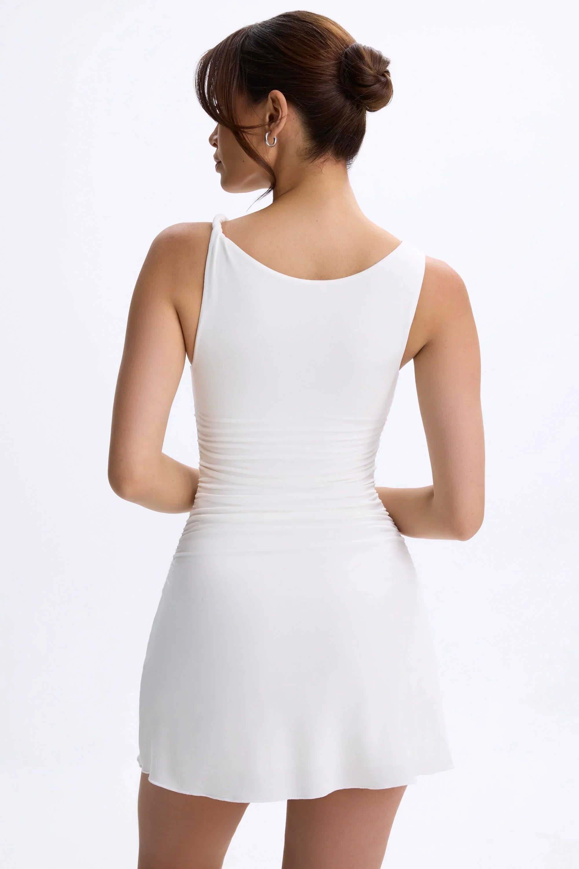 Modal Ruched A Line Micro Mini Dress in White