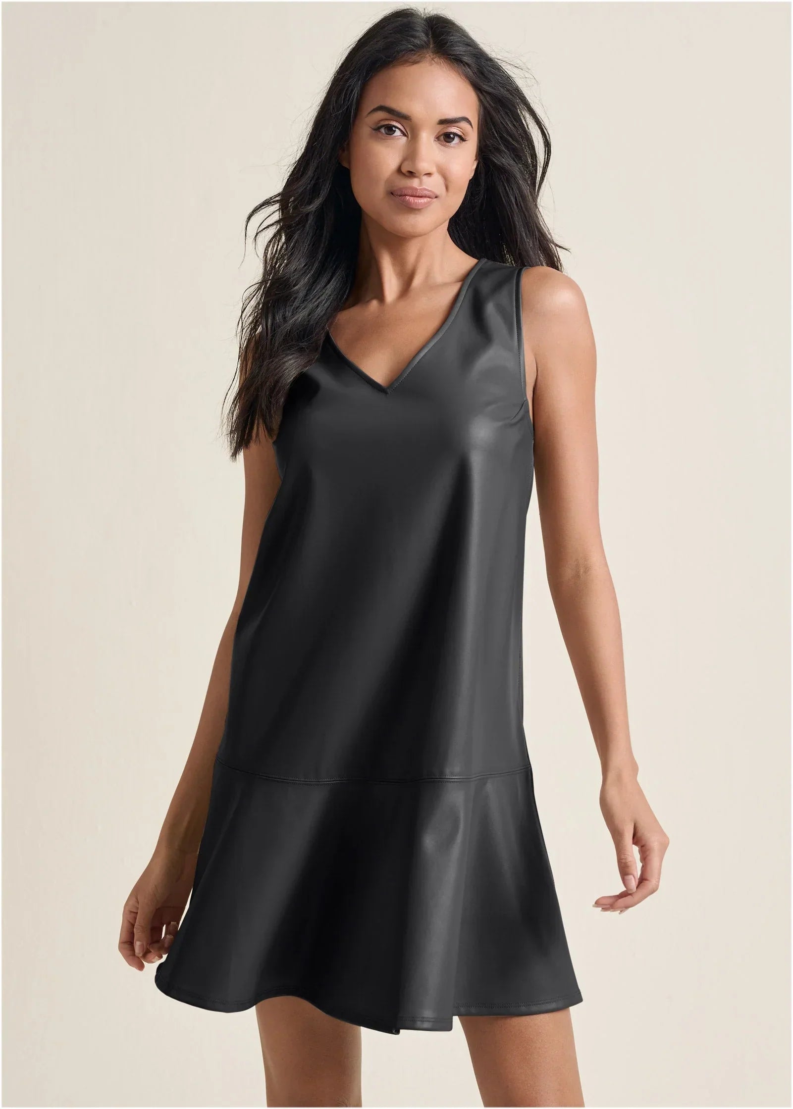 Faux Leather Mini Dress Jet Black