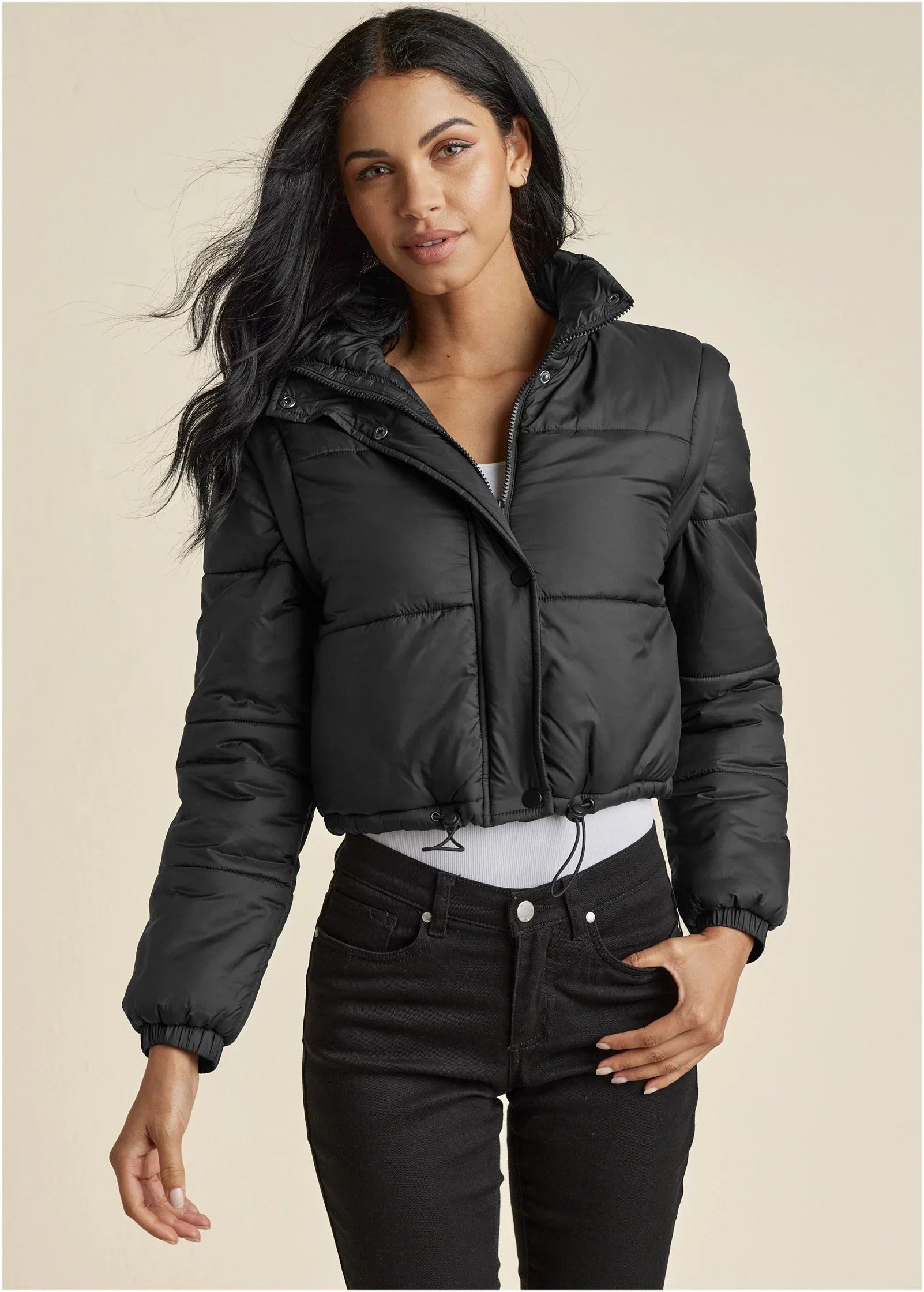 Convertible Puffer Coat Black