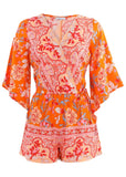 3 4 Sleeve Printed Romper Orange Multi