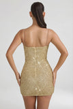 Embellished Sweetheart Neck Mini Dress in Gold
