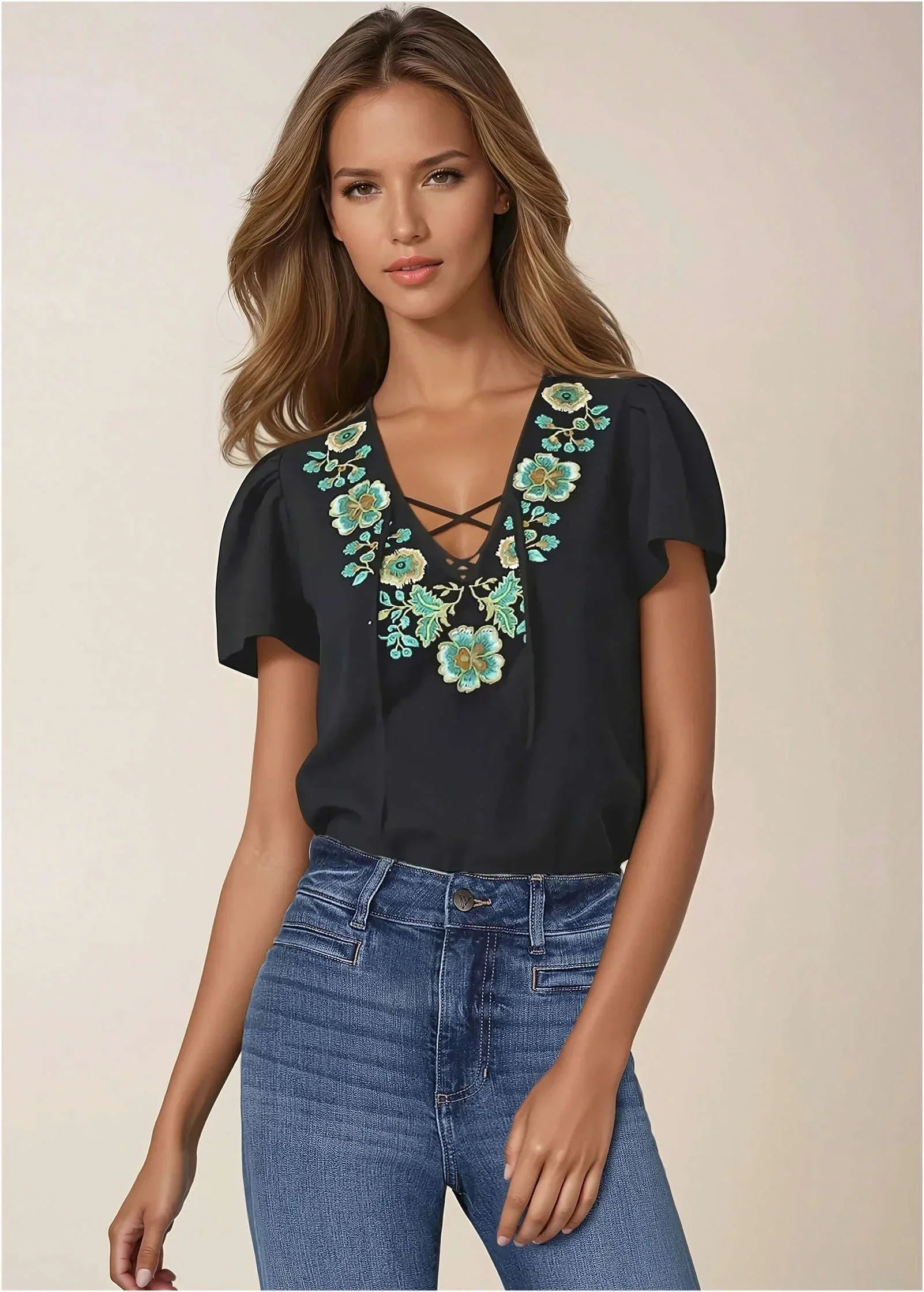 Embroidered Blouse Jet Black