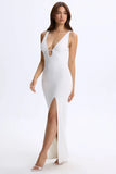 Modal Plunge Cut Out Maxi Dress in White