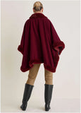 Fur Trim Wrap Shawl Red