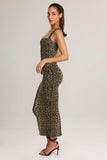 Modal Square Neck Bodycon Midi Dress in Leopard Print