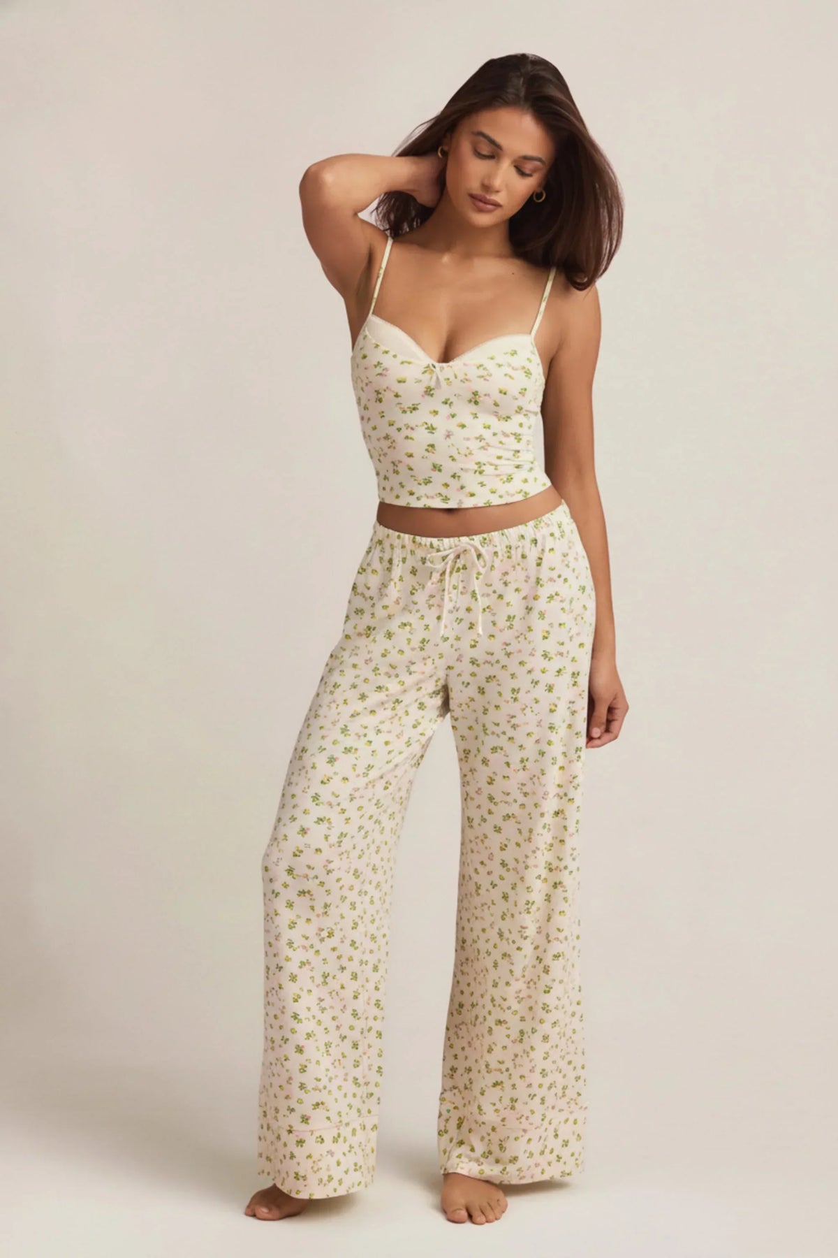 Modal Mid Rise Pyjama Trousers in Lemon Print