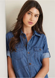 Denim Midi Shirt Dress Medium Wash