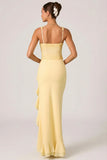 Embellished Ruffle Trim Corset Gown in Yellow