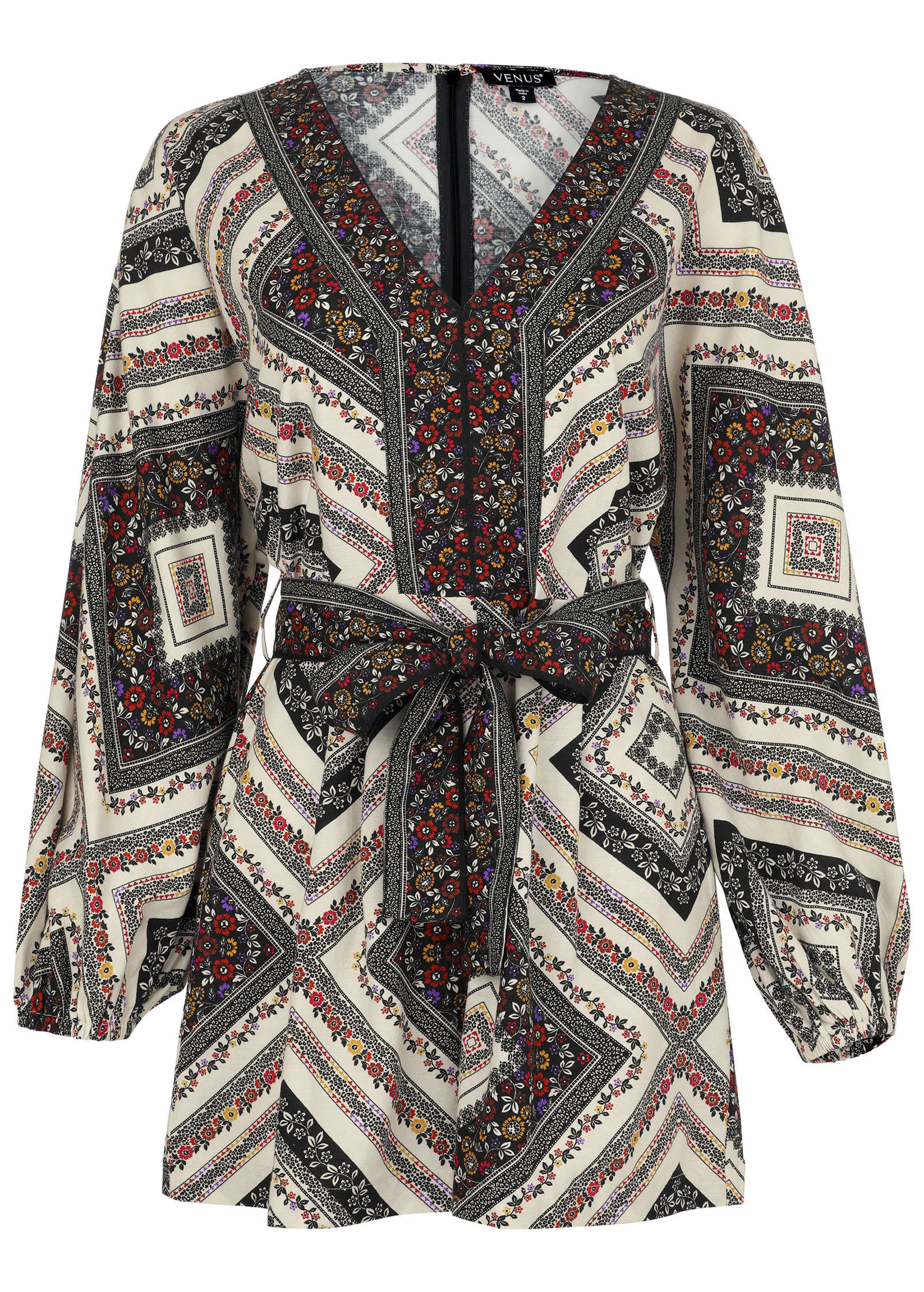 Linen Tie Waist Romper Summer Prairie Patchwork Floral