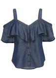 Chambray Ruffle Top Dark Wash