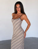 SLOANE MAXI DRESS TAN AND CHOC STRIPE