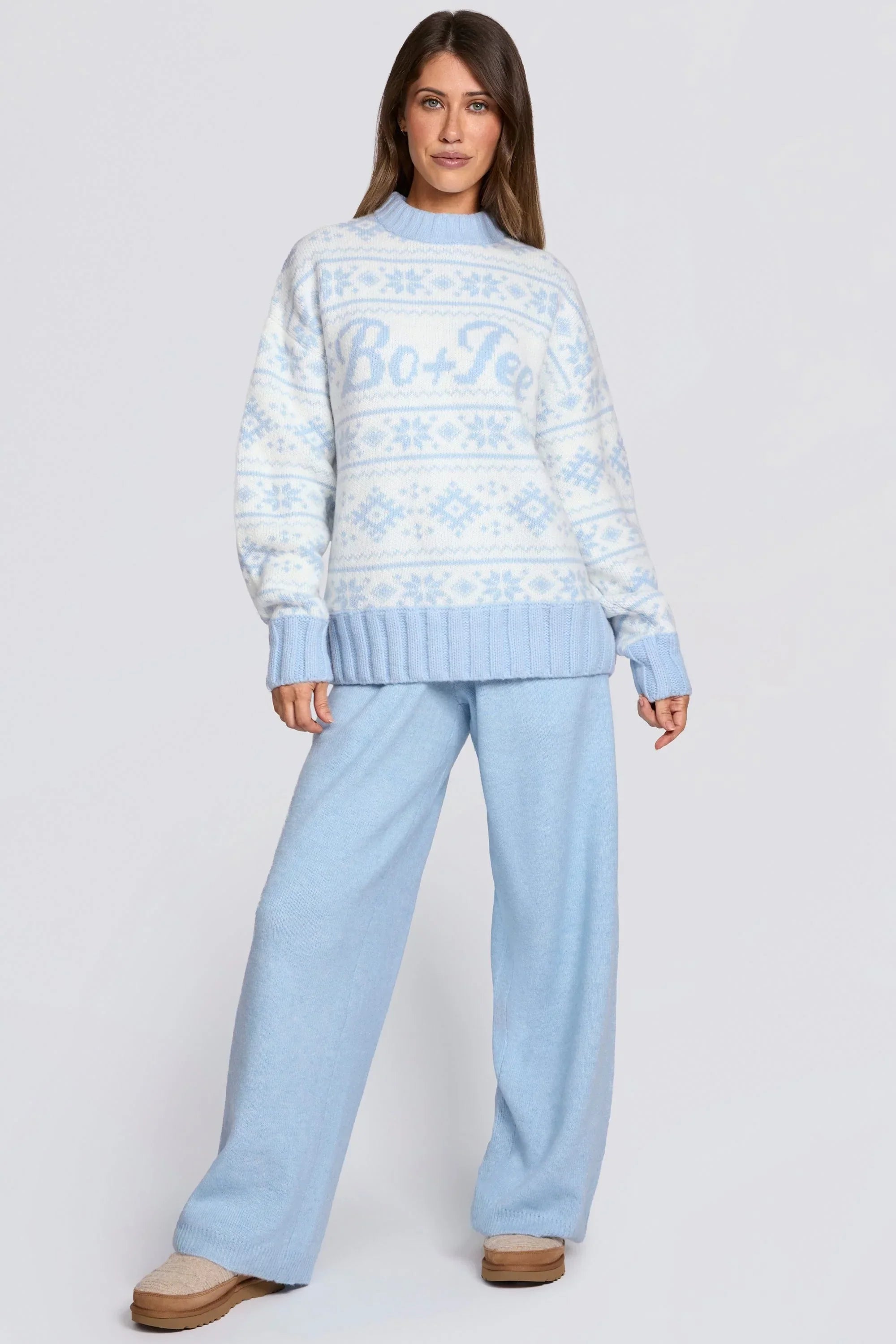 Jacquard Knit Oversized Jumper in Powder Blue