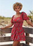 Cotton Voile Mini Dress Bandana Red