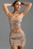 Embellished Low Rise Micro Mini Skirt in Almond