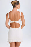 Ruffle Appliqué Cut Out Mini Dress in White
